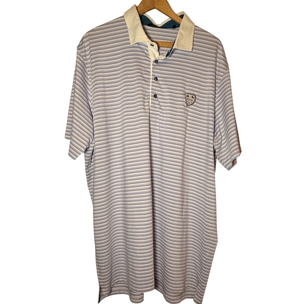 Greyson Mens XXL Blue White Striped Boca Raton Club Performance Golf Polo Shirt